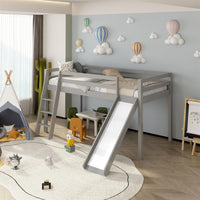 Mid Sleeper Bed with Slide for Kids Grey 3ft Single Pine Wood Customisable Bedroom