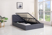 Ottoman Bed Gas Lift Storage Leather Grey 3ft Single Pine Wood Bedroom