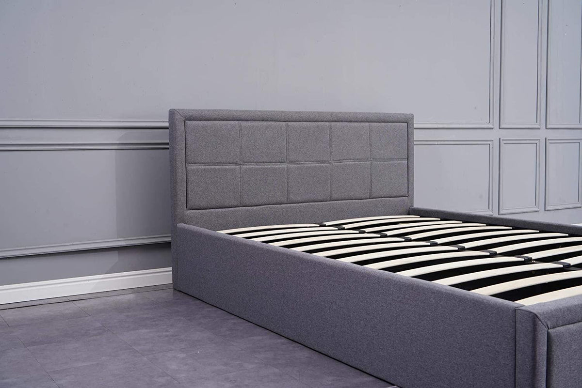 Ottoman Storage Bed 3ft Single Grey with 1 Mattress Wooden Fabric Bedroom