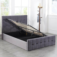 Ottoman Bed Gas Lift Storage Grey 4ft6 Double Cushioned Velvet Bedroom