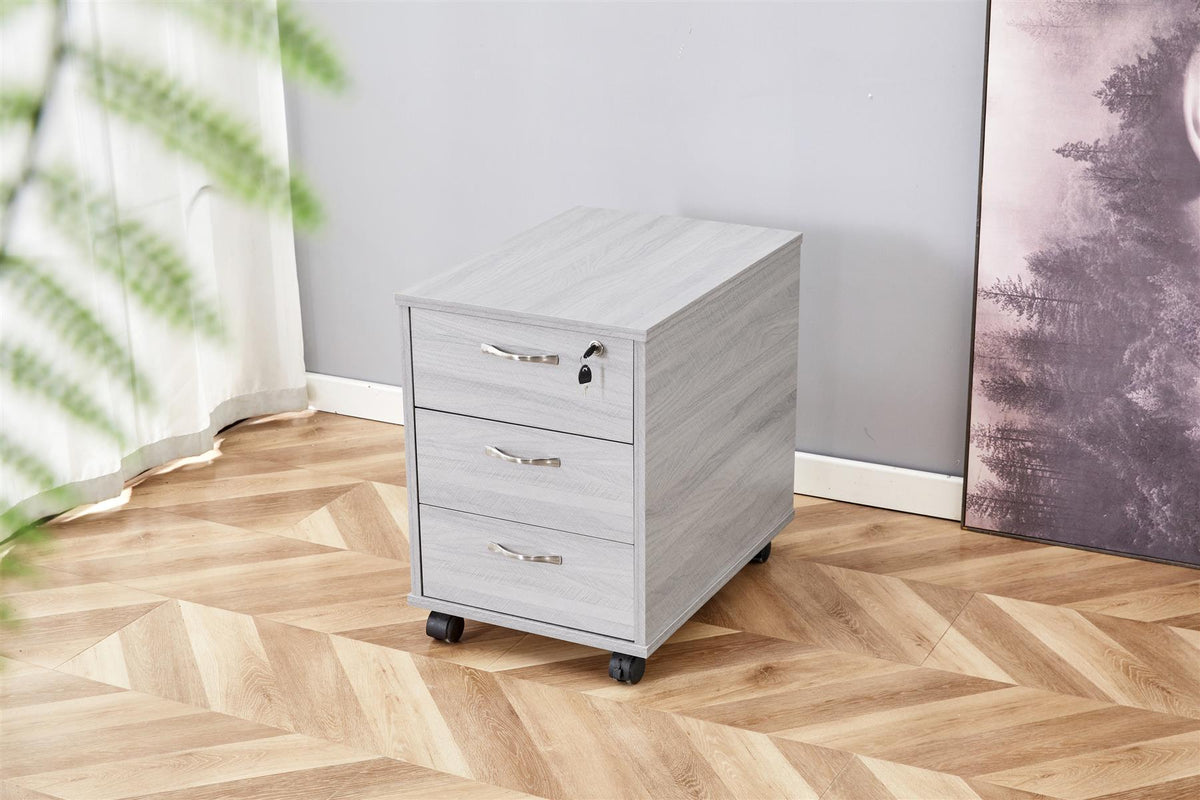 Grey Office Desk L-shaped with Mobile Storage Drawer Unit Wooden Room Furniture