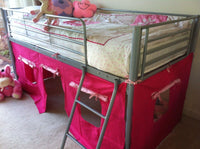 Mid Sleeper Bunk Bed with pink tent kids 3ft single silver metal underneath play den childrens bedroom furniture