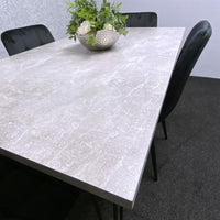 Grey Dining Table with Hairpin Legs & 4 Black Velvet Chairs Set for Kitchen & Dining Room