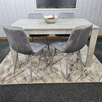 Dining Table with 4 Grey Velvet Chairs Stone Grey Effect Wood Table Set for Dining Room