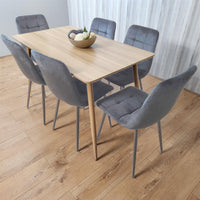 Beige Oak Design Dining Table Set with Velvet Chairs & Metal Legs