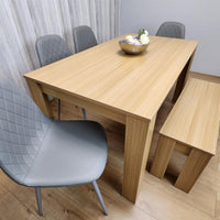 Wooden Dining Table Set for 6 Oak Effect Table With 4 Grey Gem Patterned  Chairs and 1 Bench