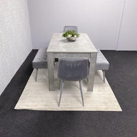 Grey Wooden Dining Table Set with 2 Grey Chairs and 2 Benches - Dining Furniture
