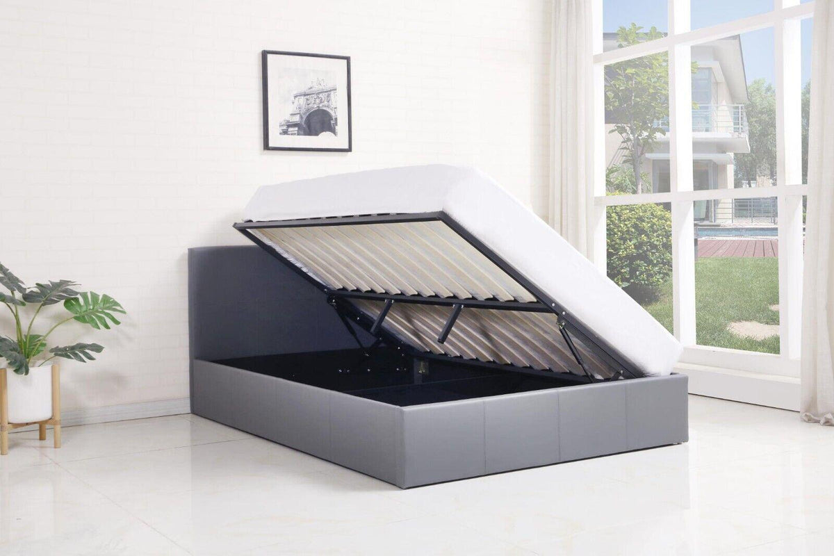 Ottoman Storage Bed grey 3ft single leather and 1 spring mattress bedroom furniture