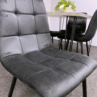 Grey Dining Table with Hairpin Legs & 4 Black Velvet Chairs Set for Kitchen & Dining Room