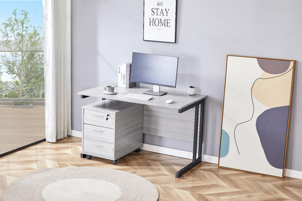 Grey Office Desk with Matching Drawer Unit Modern Wooden Furniture Set