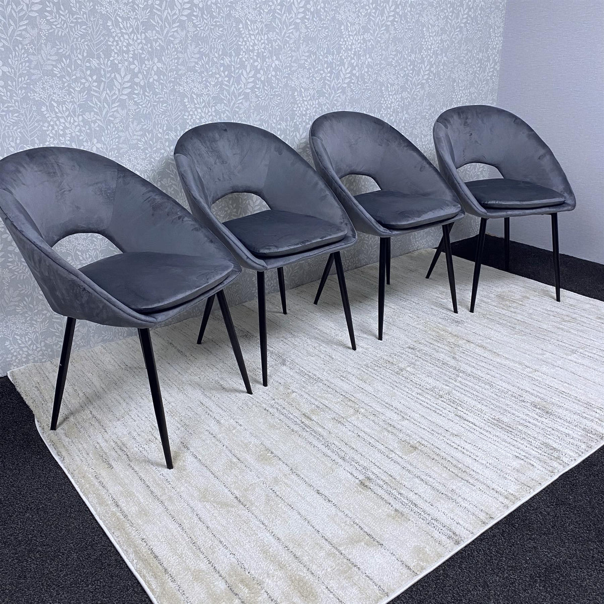Grey Velvet Dining Chairs Set of 4 Modern Metal Legs for Living Room and Office