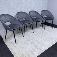Grey Velvet Dining Chairs Set of 4 Modern Metal Legs for Living Room and Office
