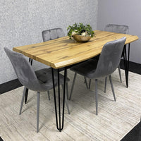 Wooden Dining Table and 4 Grey Velvet Chairs - Stylish Dining Room Furniture