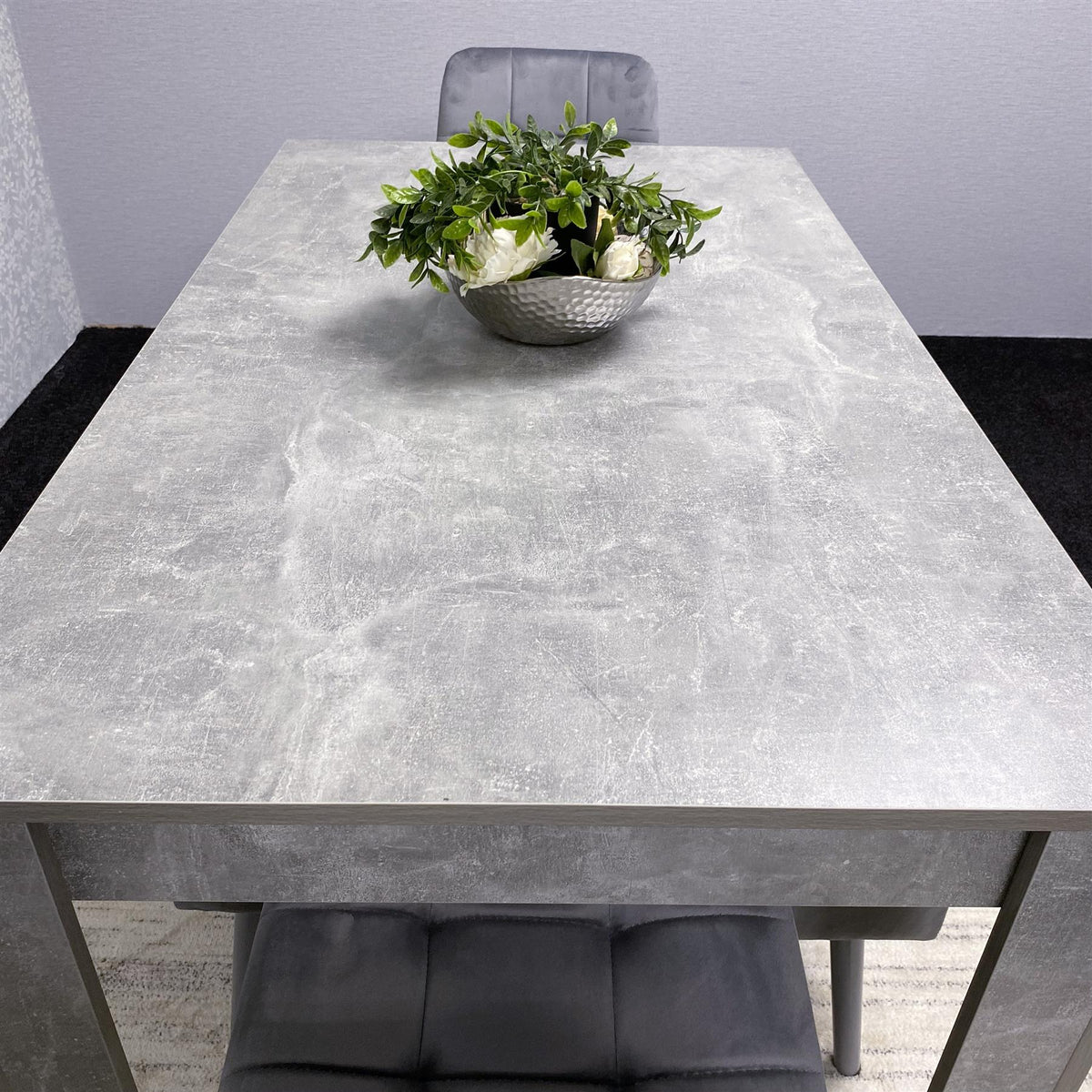 Grey Wooden Dining Table Set with 2 Grey Chairs and Benches - Dining Kitchen Room Furniture