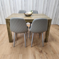 Dining Set of 4 Dining Table and 4 Grey Gem Patterned Stitiched Chairs