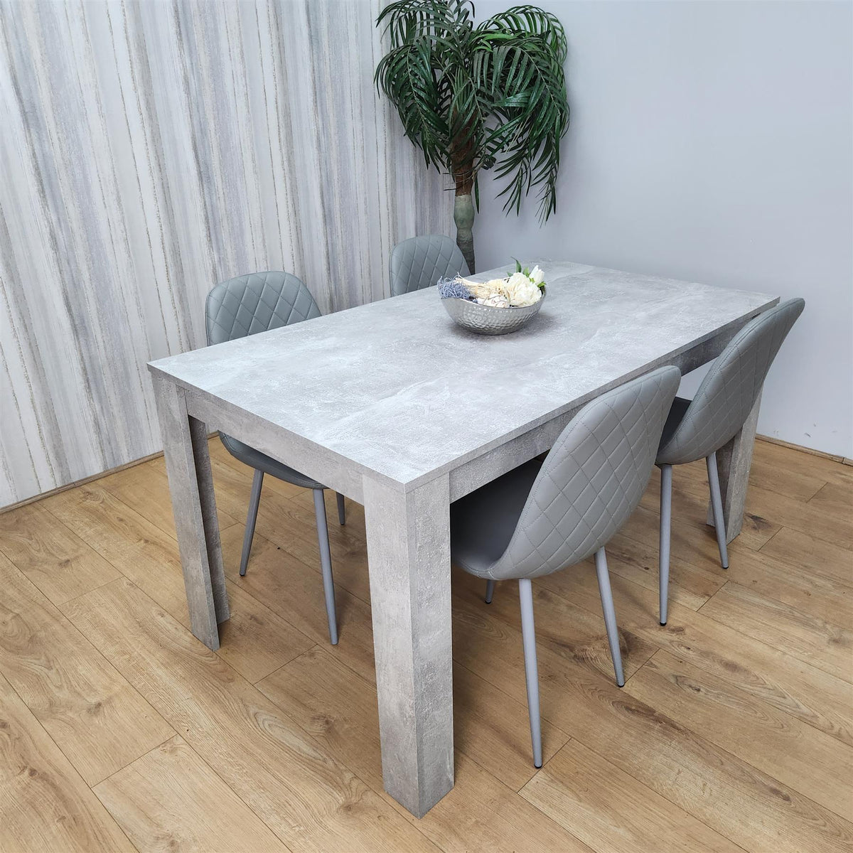 Wooden Rectangle Dining Table Sets with Set of 4 Chairs for Dining Room, Grey