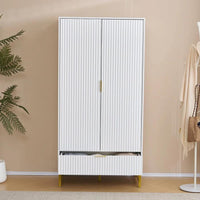 Modern White Wardrobe with Gold Metal Legs – Elegant Storage Solution for Bedroom