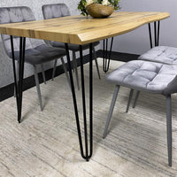 Wooden Dining Table and 4 Grey Velvet Chairs - Stylish Dining Room Furniture
