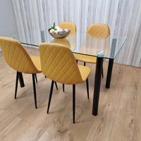 Glass Dining Table with 4 Mustard Chairs Dining Room Dining Table set for 4
