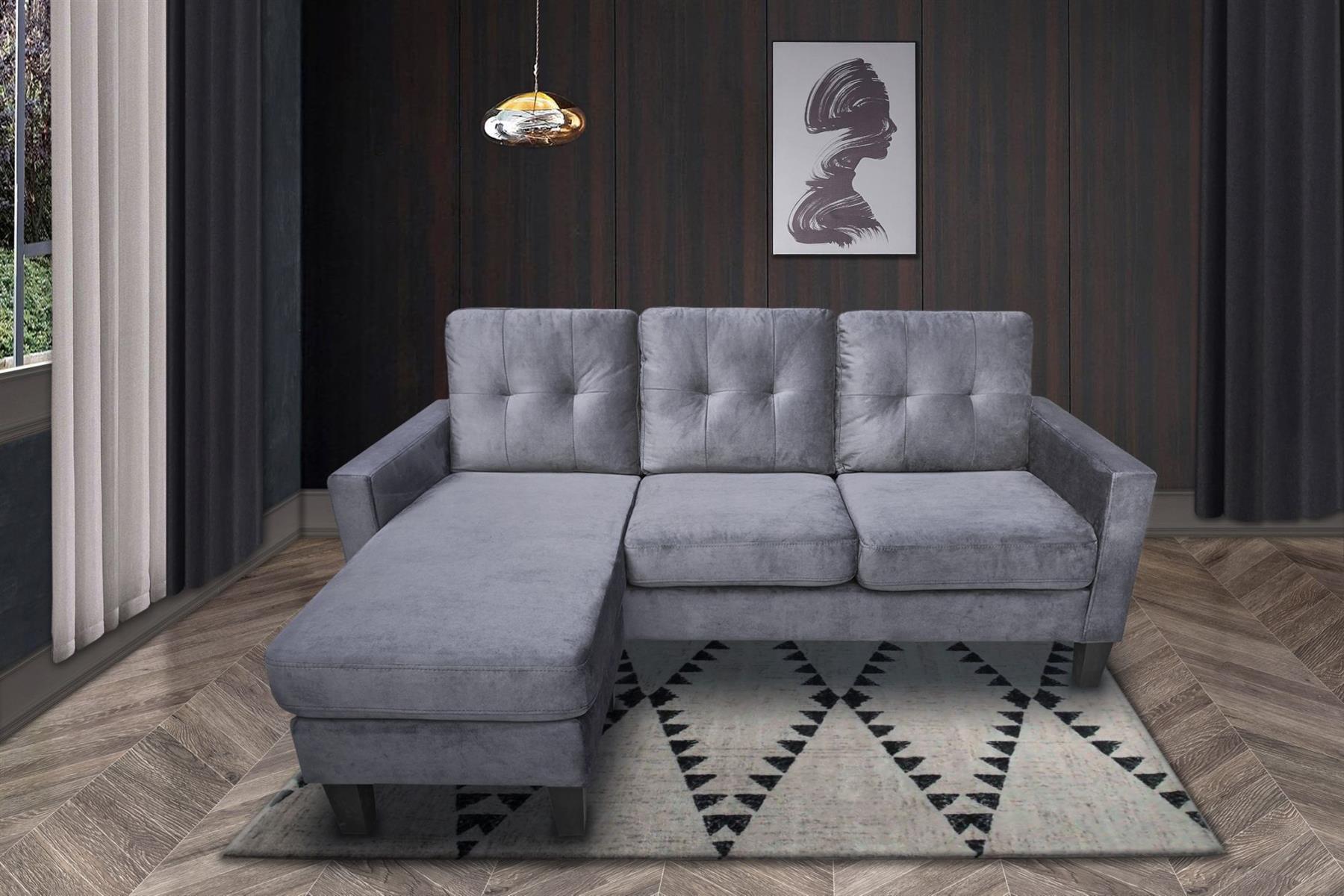 Velvet Sectional Ottoman L shaped Grey Sofa Corner Sofa Cosy Homes