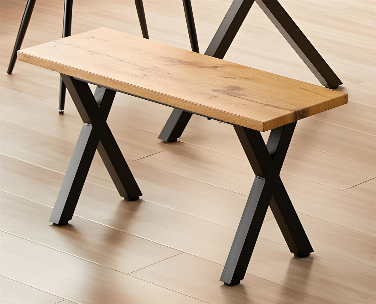 Wooden Brown Bench With Metal Legs for Dining, Work, or Study