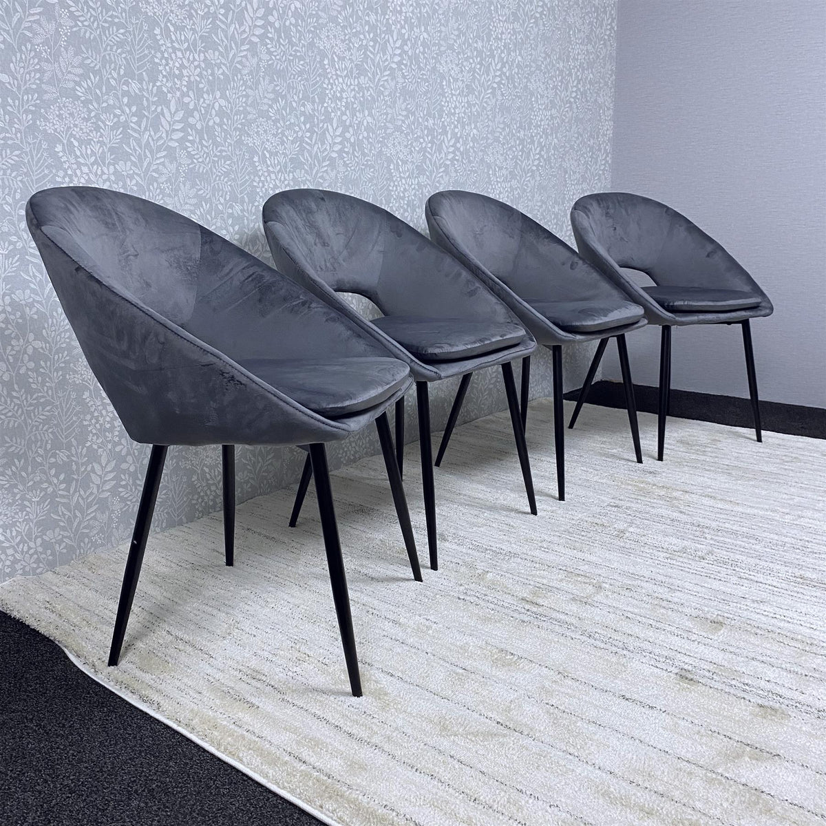 Grey Velvet Dining Chairs Set of 4 Modern Metal Legs for Living Room and Office