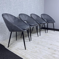 Grey Velvet Dining Chairs Set of 4 Modern Metal Legs for Living Room and Office
