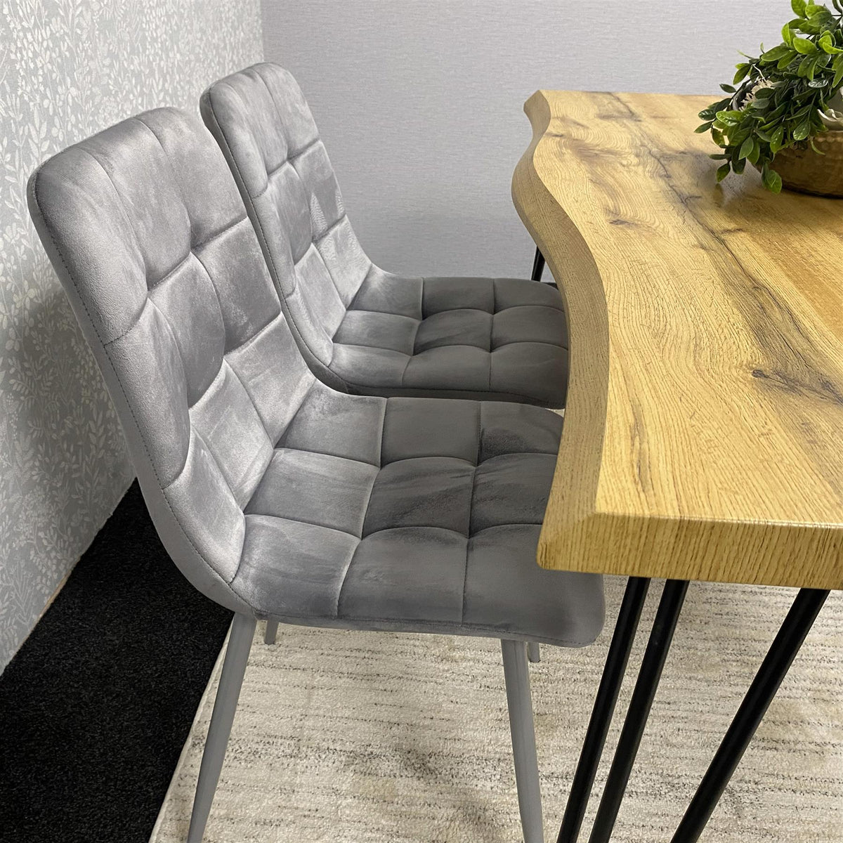 Brown Wooden Dining Table, Bench with 2 Grey Chairs - Dining Kitchen Room Furniture
