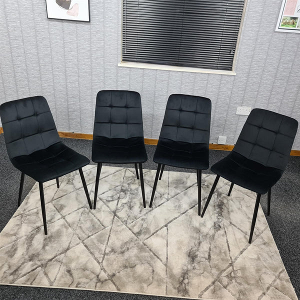 Grey Dining Table with Hairpin Legs, Bench & 4 Black Velvet Chairs Set For Kitchen & Dining Room
