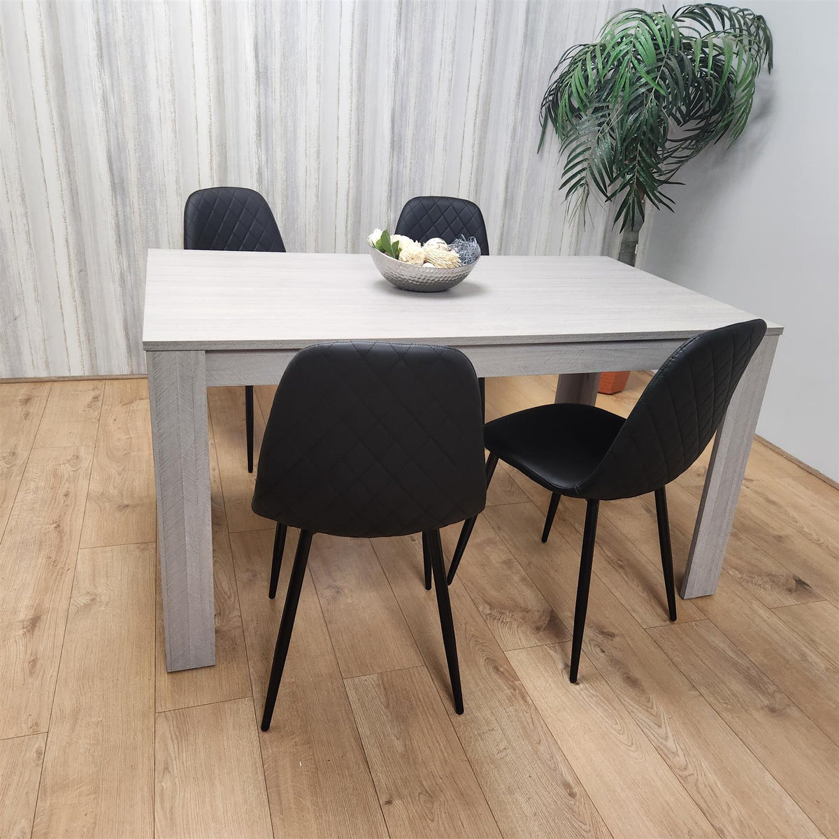 Dining Table and 4 Chairs 4  Black Leather Chairs Wood Dining Set Furniture