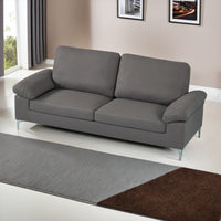Modern Three Seater Sofa Grey Fabric with Chrome Feet - Comfortable Couch with Cushion for Living Room, Bedroom or Office