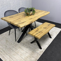 Brown Wooden Dining Table with 2 Grey Chairs and Bench - Dining Kitchen Room Furniture