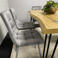 Wooden Dining Table and 6 Grey Velvet Chairs - Stylish Dining Room Furniture