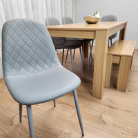 Wooden Dining Table Set for 6 Oak Effect Table With 4 Grey Gem Patterned  Chairs and 1 Bench