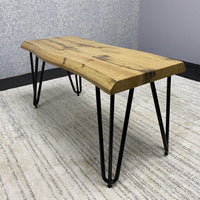 Wooden Dining Table and 2 Benches Set With Metal Hairpin Legs for Dining Room, Work, or Study
