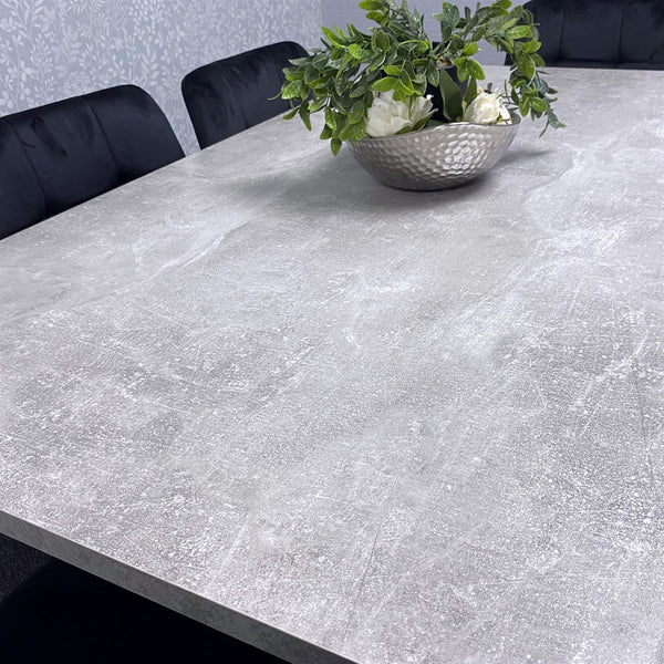 Grey Wooden Dining Table Hairpin Legs with 6 black Velvet Chairs - Dining Kitchen Room Furniture
