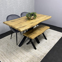 Brown Wooden Dining Table with 2 Grey Chairs and Bench - Dining Kitchen Room Furniture