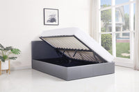 Ottoman Bed Gas Lift Storage Leather Grey 3ft Single Pine Wood Bedroom