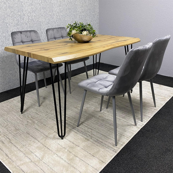 Wooden Dining Table and 4 Grey Velvet Chairs - Stylish Dining Room Furniture