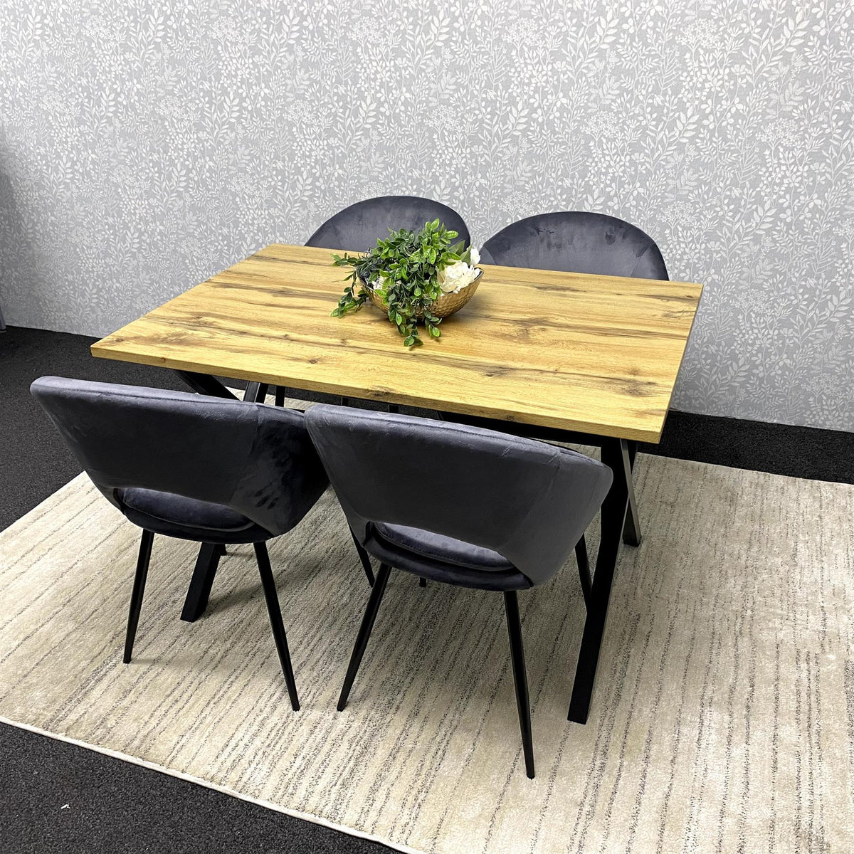 Brown Wooden Dining Table with 4 Grey Chairs - Dining Kitchen Room Furniture