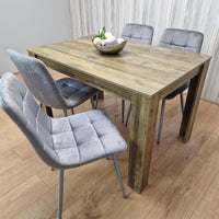 Dining Table and 4 Chairs Rustic Effect Wood Table 4 Grey Velvet Chairs Dining Room
