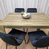 Dining Table and 4 Chairs Rustic Effect Wood Table 4 Black Velvet Chairs Dining Room