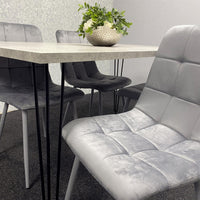 Grey Wooden Dining Table Hairpin Legs with 6 Grey Velvet Chairs - Dining Kitchen Room Furniture