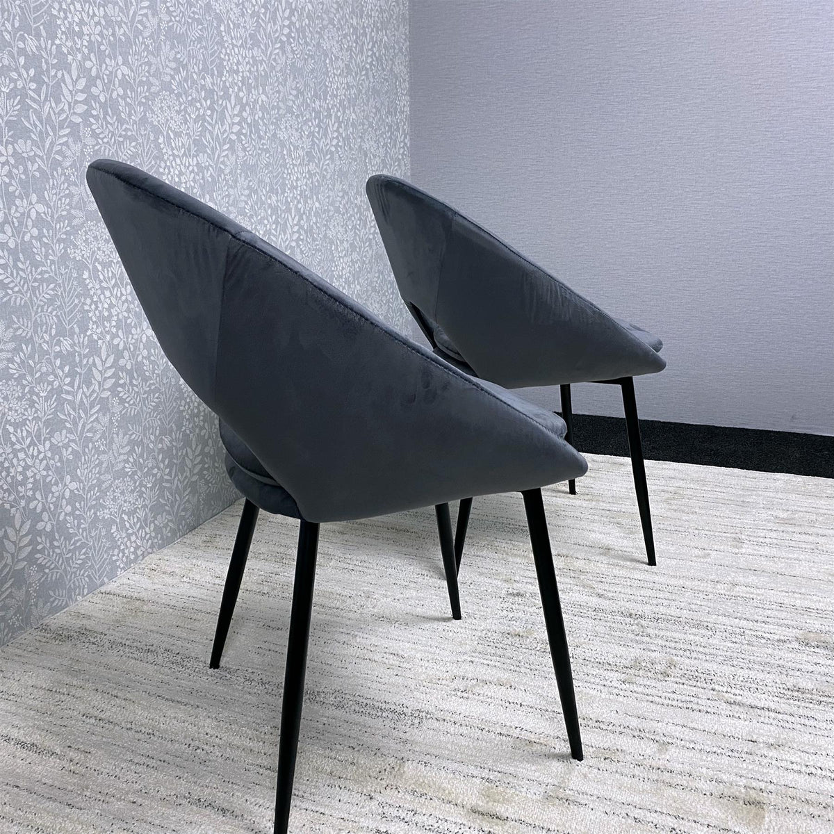 Set of 2 Grey Velvet Dining Chair Modern Metal Legs for Living Room and Office