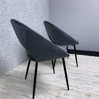 Set of 2 Grey Velvet Dining Chair Modern Metal Legs for Living Room and Office