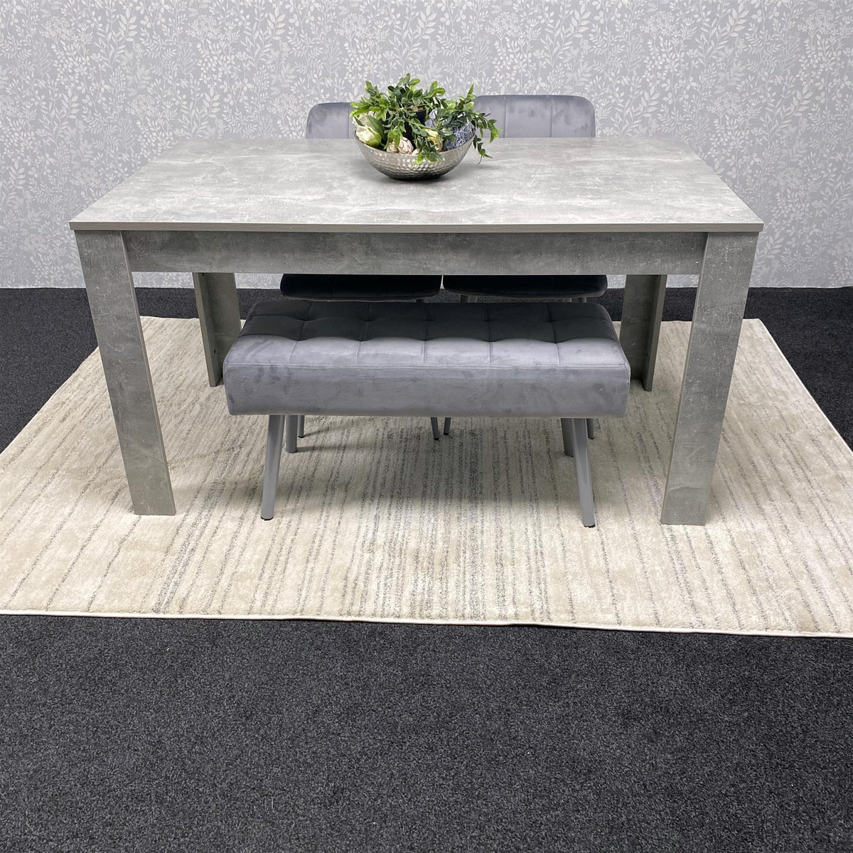 Grey Wooden Dining Table Set with 2 Grey Chairs and 1 Bench - Dining Kitchen Room Furniture