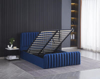 Ottoman Gas Lift Storage Bed 4ft6 Double with 1 Mattress Blue Velvet Bedroom