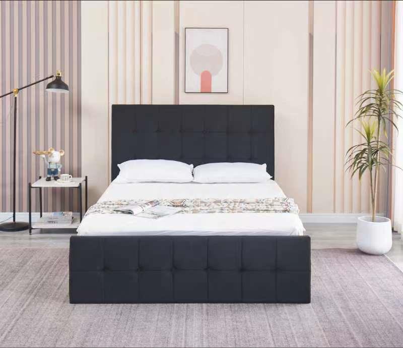 Ottoman Bed Gas Lift Storage Black 3ft single and 1 Mattress Velvet Cushioned Bedroom