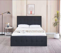 Ottoman Bed Gas Lift Storage Black 3ft single and 1 Mattress Velvet Cushioned Bedroom