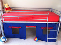Mid Sleeper Grey Bed 3ft Single with Blue Red Tent for Kids - Metal Durable, and Customizable for Kids